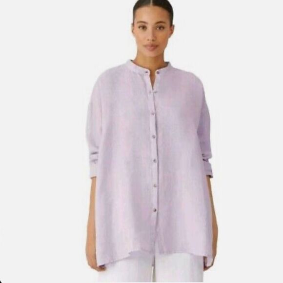 Eileen Fisher Garment-Dyed Organic Handkerchief Linen Shirt Size Medium Wisteria - Picture 1 of 7